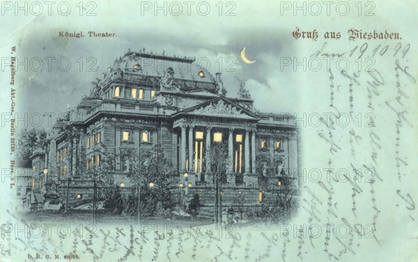 Historical postcard, picture postcard, Royal Theatre, Wiesbaden, Hesse, Germany, digitally enhanced reproduction of an original from around 1900, picture postcard, Europe