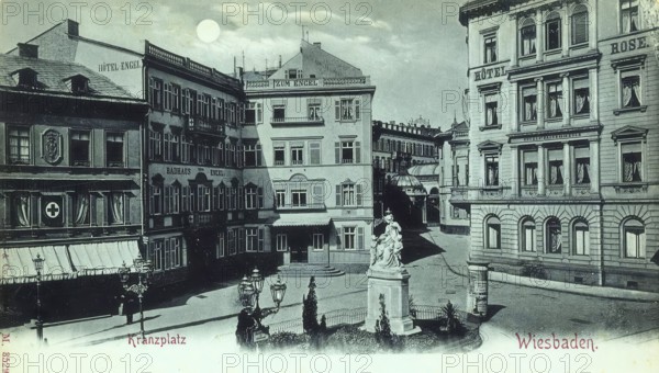 Historical postcard, picture postcard, Kranzplatz in Wiesbaden, Hesse, Germany, digitally enhanced reproduction of an original from around 1900, picture postcard, Europe