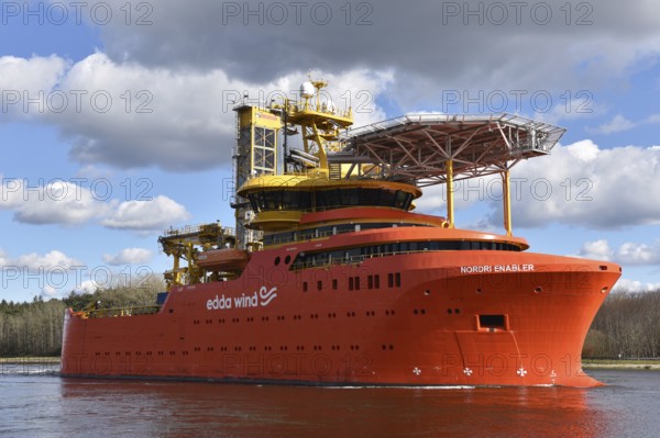 Offshore supply vessel NORDRI ENABLER in the Kiel Canal, Kiel Canal, Kiel Canal, Schleswig-Holstein, Germany, Europe
