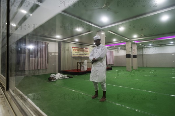Hajj pilgrim offer prayers Hajj Musafir Khana before leaving to the airport, in Guwahati, India on 3 May 2025