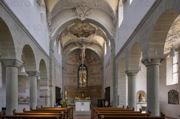 Interior view, choir, altar, collegiate church Sankt Peter und Paul, Niederzell, Insel Reichenau, Landkreis Konstanz, Baden-Württemberg, Germany, Europe