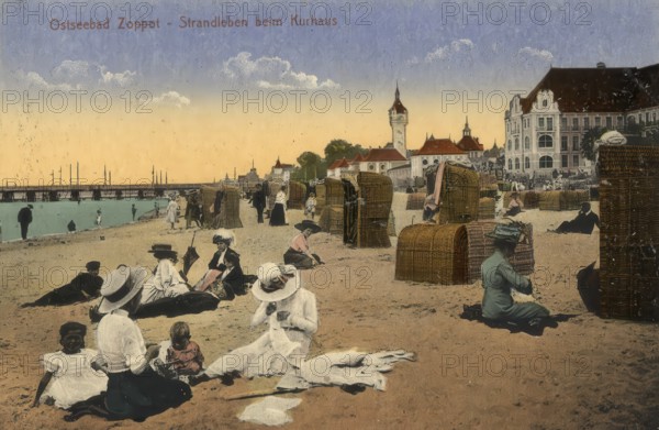 Historical postcard, picture postcard, Baltic seaside resort of Sopot, today Sopot, Pomerania, Poland, digitally enhanced reproduction of an original from around 1900, picture postcard, Europe