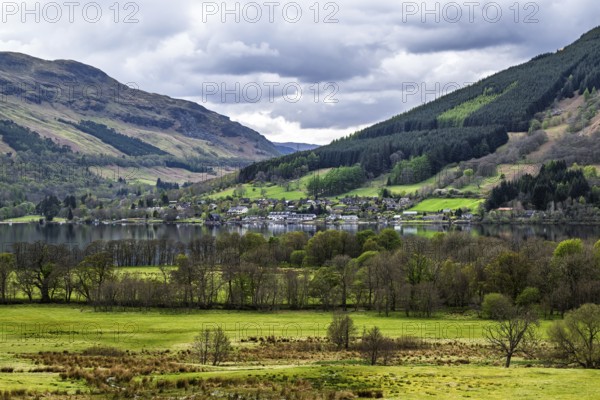 Farm and mountains, Loch Earn, Southern Highlands, Scotland, United Kingdom, Europe