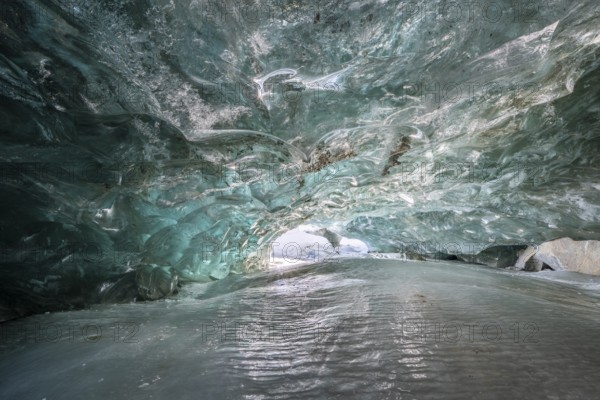 Glacier cave, ice cave, Morteratsch Glacier, Engadin, Grisons, Switzerland, Europe