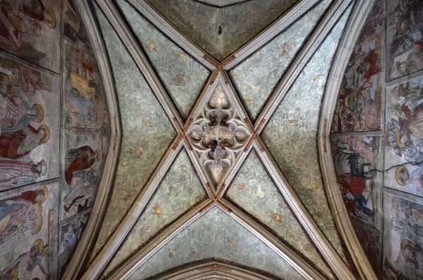 Interior view, vaulted ceiling, ceiling frescoes, ceiling painting, Sylvester Chapel, Cathedral of Our Lady, Constance, Baden-Württemberg, Germany, Europe