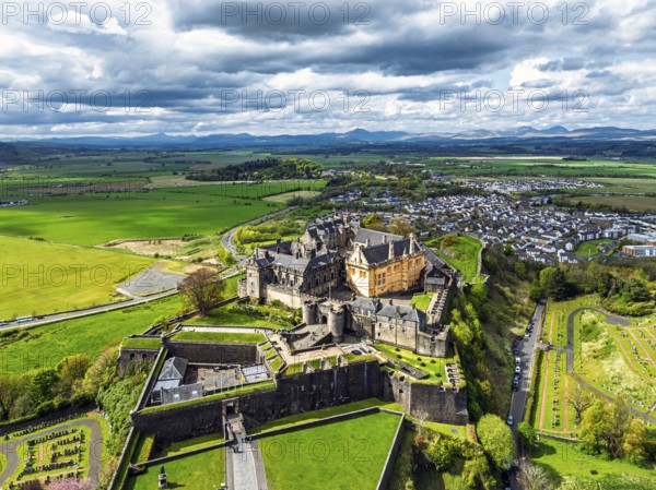 Stirling Castle from a drone, Stirling, Scotland, England, United Kingdom, Europe