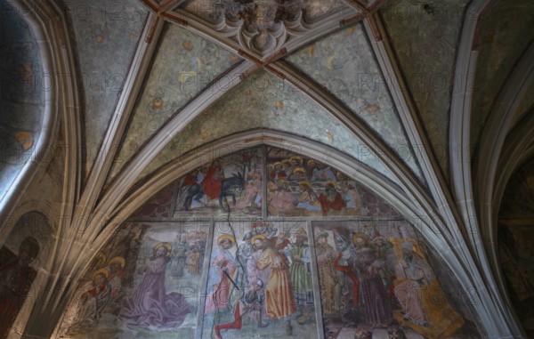 Interior view, vaulted ceiling, ceiling frescoes, ceiling painting, Sylvester Chapel, Cathedral of Our Lady, Constance, Baden-Württemberg, Germany, Europe