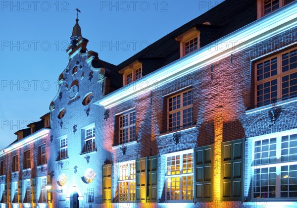 Kevelaer in the light, light installation Priseterhaus in the evening, Kevelaer, Lower Rhine, North Rhine-Westphalia, Germany, Europe