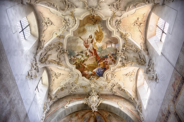 Interior view, ceiling painting, ceiling fresco, collegiate church Sankt Peter und Paul, Niederzell, Insel Reichenau, Landkreis Konstanz, Baden-Württemberg, Germany, Europe