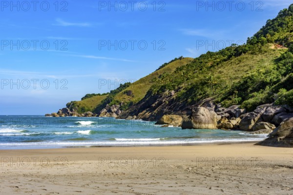 Deserted Bonete beach on the island of Ilhabela on the northern coast of the state of Sao Paulo, Ilhabela, Sao Paulo, Brazil, South America