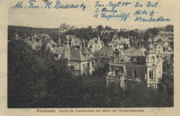 Historic postcard, picture postcard, Partie im Dambachtal, Försterhäuschen, Wiesbaden, Hesse, Germany, digitally enhanced reproduction of an original from around 1900, picture postcard, Europe