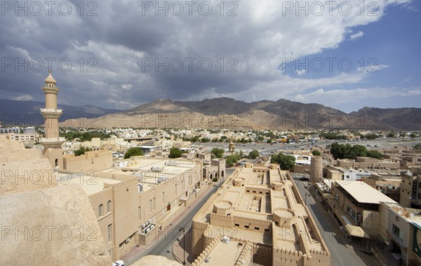 Nizwa city view from the Nizwa fortress, ad-Dachiliyya region, Oman, Asia