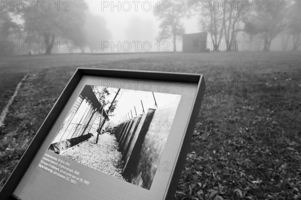 Historical photo at the site of the isolation barracks in beech forest concentration camp, today a concentration camp memorial, Weimar, Thuringia, Germany, Europe