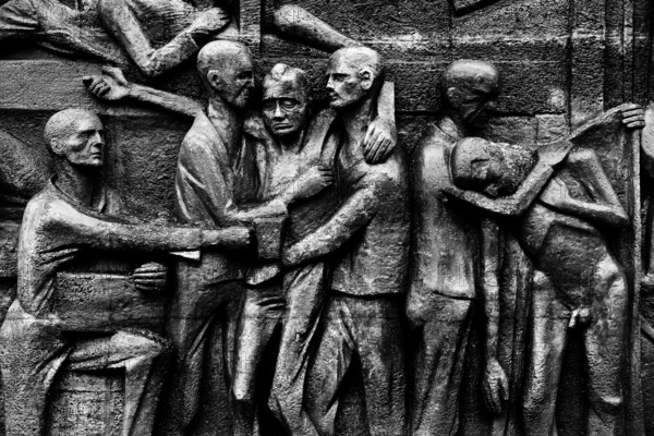 Stele path, stele by René Graetz, Waldemar Grzimek and Hans Kies, beech forest Memorial, Weimar, Thuringia, Germany, Europe