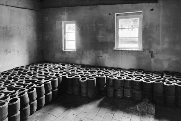 Mortuary with urns in the crematorium, former beech forest concentration camp, today a concentration camp memorial, Weimar, Thuringia, Germany, Europe