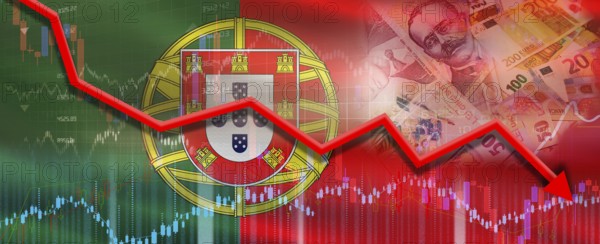 Portugal financial crisis on economic graph. Financial fall of Portugal on economy market