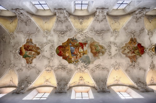 Interior view, ceiling painting, ceiling fresco, collegiate church Sankt Peter und Paul, Niederzell, Insel Reichenau, Landkreis Konstanz, Baden-Württemberg, Germany, Europe