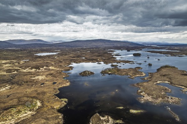 Rannoch Moor from a drone over Loch Ba and Loch of the Armpit, A82 Highland Way, Argyll and Bute, West Highlands, Scotland, United Kingdom, Europe