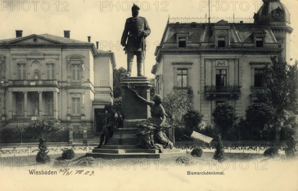 Historical postcard, picture postcard, Bismarck monument, Wiesbaden, Hesse, Germany, digitally enhanced reproduction of an original from around 1900, picture postcard, Europe