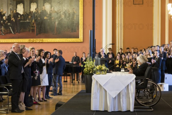 Margot Friedländer, Holocaust survivor and honorary citizen of the city of Berlin, at a reading as part of the commemorative event organised by the Senate and Berlin House of Representatives to mark the 80th anniversary of the end of the Second World War, Berlin, 7 May 2025