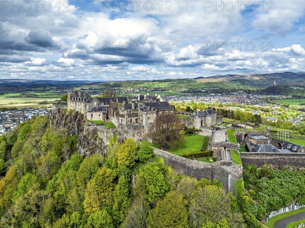 Stirling Castle from a drone, Stirling, Scotland, England, United Kingdom, Europe