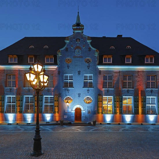Kevelaer in the light, light installation Priseterhaus in the evening, Kevelaer, Lower Rhine, North Rhine-Westphalia, Germany, Europe