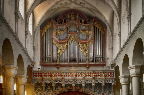 Interior view of the gallery, organ, Cathedral of Our Lady, Constance, Baden-Württemberg, Germany, Europe