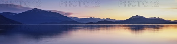 Sunset at Lake Zug, Rigi and Pilatus in the background, Cham, Canton Zug, Switzerland, Europe