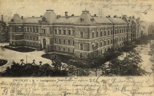 Historical postcard, picture postcard, district court in Zwickau, Saxony, Germany, digitally enhanced reproduction of an original from around 1900, picture postcard, Europe