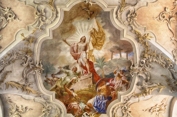 Interior view, ceiling painting, ceiling fresco, collegiate church Sankt Peter und Paul, Niederzell, Insel Reichenau, Landkreis Konstanz, Baden-Württemberg, Germany, Europe