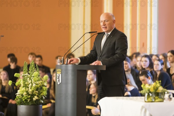 Kai Wegner, Governing Mayor of Berlin, speaks at the commemorative event organised by the Senate and Berlin House of Representatives to mark the 80th anniversary of the end of the Second World War, Berlin, 7 May 2025