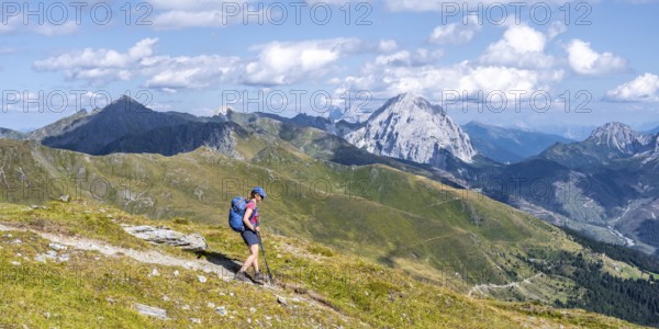 Hiker on the Carnic High Trail, Carnic Main Ridge, Carnic Alps, Carinthia, Austria, Europe