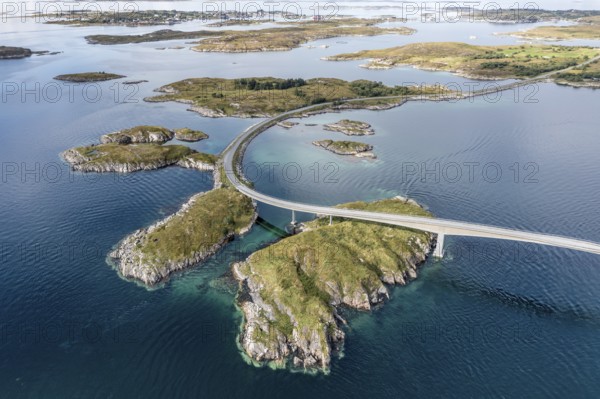 Aerial view of bridge connecting islands at the norwegian coast, Norway, Europe