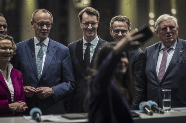 CDU Secretary General Carsten Linnemann attends the CDU policy convention in Cologne, 1 March 2024: Ina Scharrenbach, Friedrich Merz, Hendrik Wüst, Carsten Linnemann, Karl Josef Laumann, front: Serap Güter