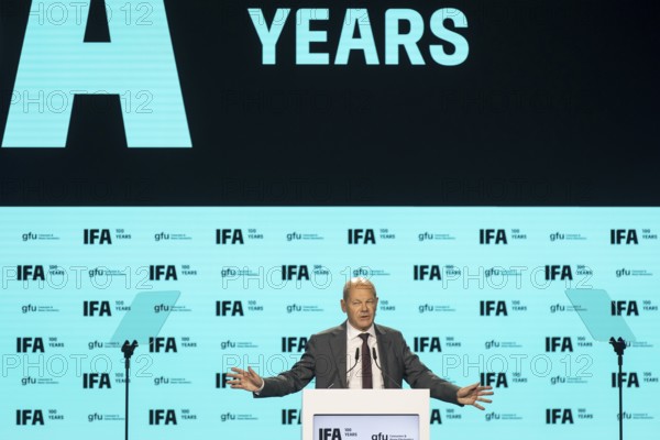Olaf Scholz, Chancellor of the Federal Republic of Germany (SPD) speaks at the opening gala for 100 years of IFA in the CityCube, Berlin, 05/09/2024