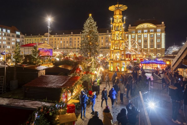 The Dresden Striezelmarkt is a Christmas market in Dresden. It has been held in Advent since 1434, usually on the Altmarkt square, and attracts an average of around two million visitors every year. It is the oldest certified Christmas market in Germany, Dresden, Saxony, Germany, Europe