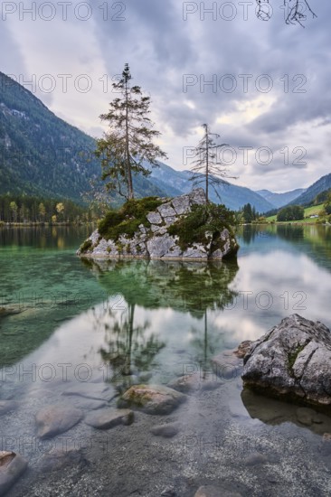 Hintersee in autumn colours, Ramsau, Berchtesgaden National Park, Berchtesgadener Land district, Upper Bavaria, Bavaria, Germany, Europe