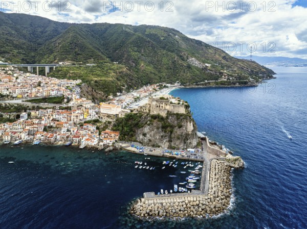 Scilla from a drone, Calabria, Italy, Europe