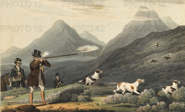 Grouse shooting in England, 1822, Historical, digitally restored reproduction from a 19th century original, Record date not stated