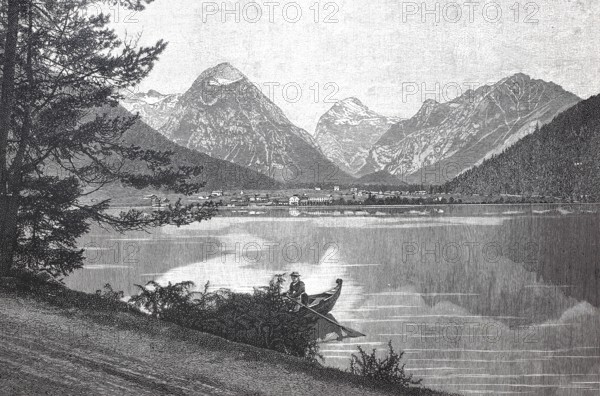 Achensee and the village of Pertisau, 1890, Tyrol, Austria, digital reproduction of an original from the 19th century, historical, Europe