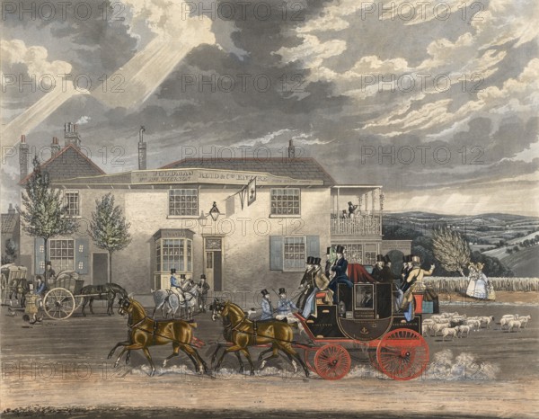 A view of Highgate Road around 1845, London, England, Historical, digitally restored reproduction from a 19th century original, Record date not stated