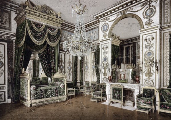 Palais de Fontainebleau. Chambre à Coucher de Napoleon I, France, c. 1890, Historic, digitally restored reproduction from a 19th century model, Europe