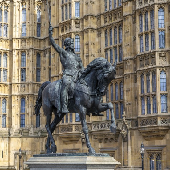 Equestrian statue of King Richard I the First, Old Palace Yard, Houses of Parliament, Westminster, London, England, UK