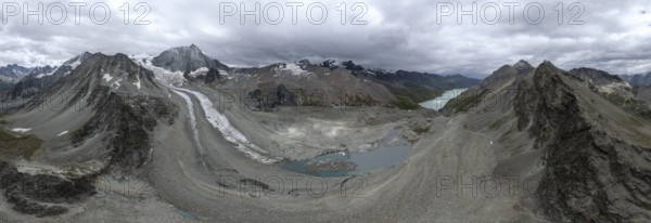 Aerial view, Alpine panorama, mountain landscape with glacier Glacier de Cheilon and summit Mont Blanc de Cheilon, Valais, Western Alps, Switzerland, Europe