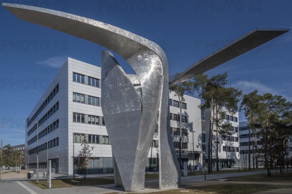 Artwork The Wings by Daniel Liebeskind, in front of the reception building of the Siemens Campus, Erlangen, Middle Franconia, Bavaria, Germany, Europe
