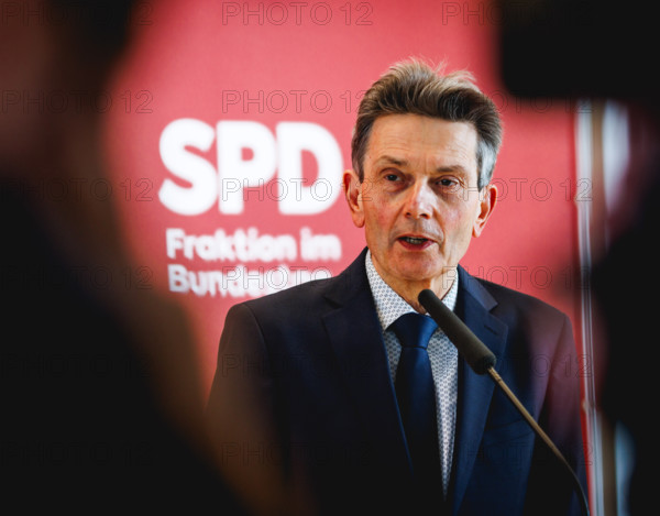 Rolf Mützenich, SPD parliamentary group leader, at a press statement in Berlin, 23 April 2024, Berlin, Germany, Europe
