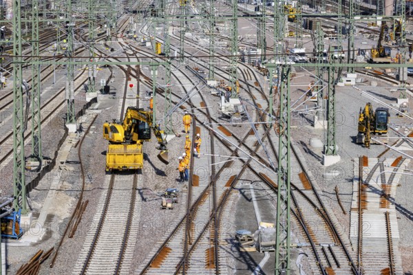 Deutsche Bahn AG track construction. A new railway sidings station is being built in Stuttgart-Untertürkheim. It is part of the billion-euro Stuttgart 21 project. Stuttgart, Baden-Württemberg, Germany, Europe