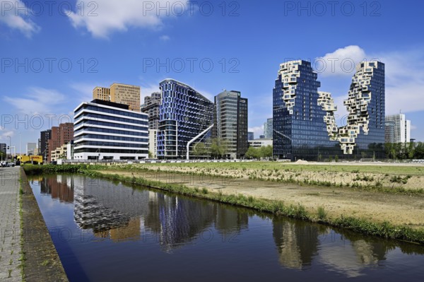 Skyline with office buildings NautaDutilh, Symphony, towers, Symphony torens, ABN AMRO Bank, The Valley, Zuidas financial district, Amsterdam, North Holland, Netherlands