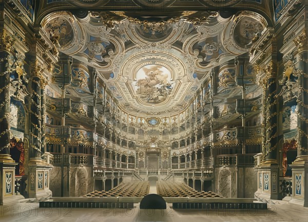 The Margravial Opera House in Bayreuth, 1879, after a painting by Gustav Bauernfeind, Upper Franconia, Bavaria, Germany, reproduction from an original from that time, historical, digitally enhanced, Europe