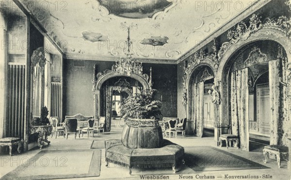 Historical postcard, picture postcard, spa hotel in Wiesbaden, Hesse, Germany, digitally enhanced reproduction of an original from around 1900, picture postcard, Europe